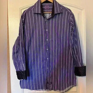100% Cotton English Laundry purple white stripped dress shirt like new sz 16.5